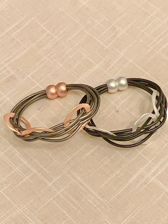 Rose Gold/ Dark Grey or Silver/Black Open Rings Bracelets
