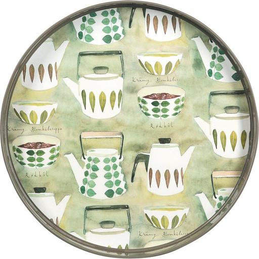 Teapots Green 15 Inch Round Lacquer Serving Tray